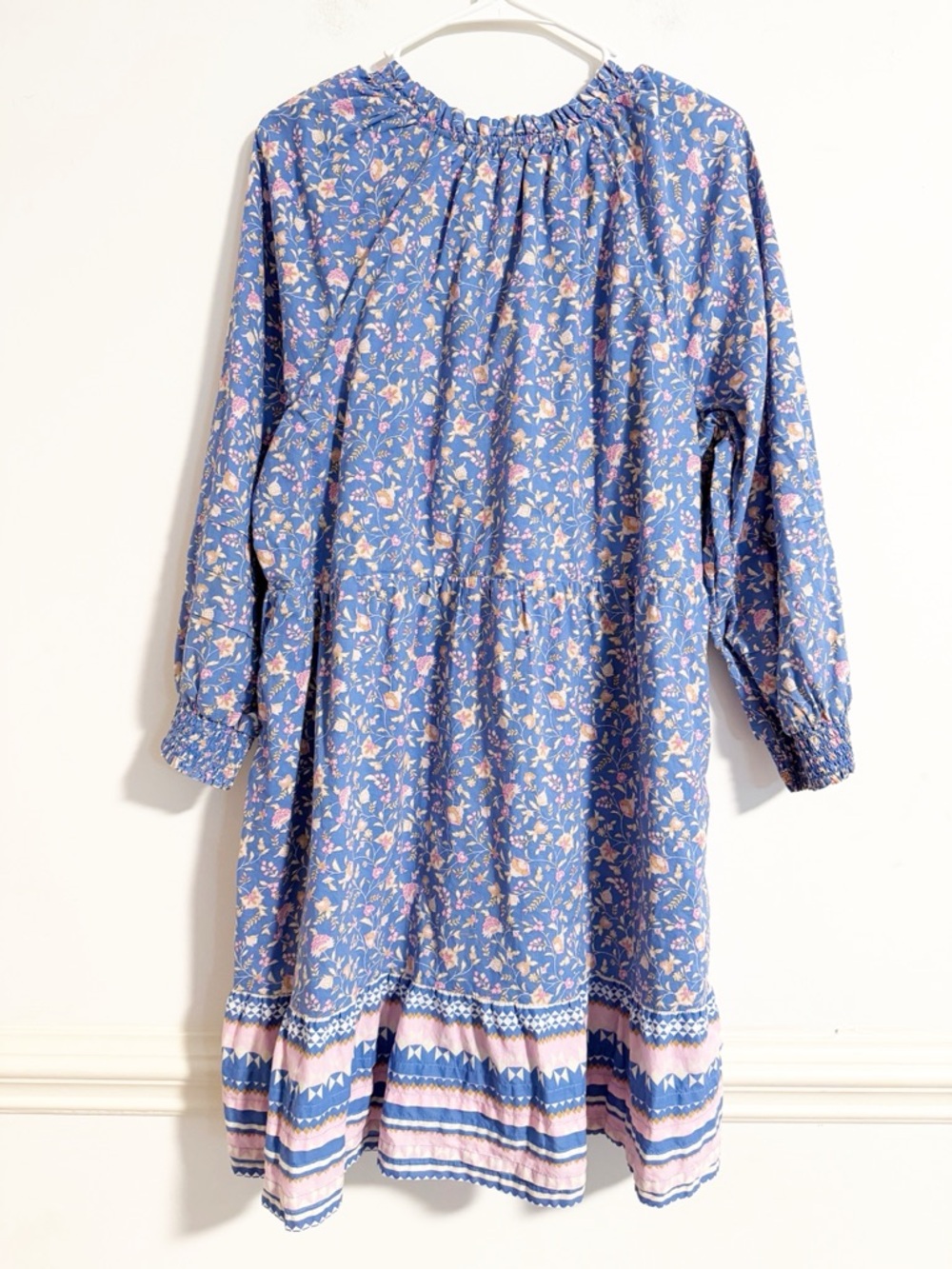 Wonderly Blue Floral Cotton Peasant Dress Smocked Cuffs XL - Picture 7 of 7